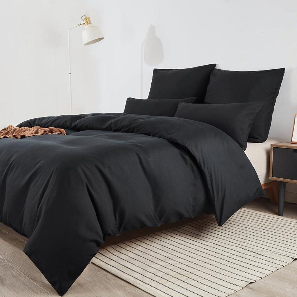 Bettwäsche-Set 180x200 cm Schwarz Mikrofaser Bügelfrei Produktbild 