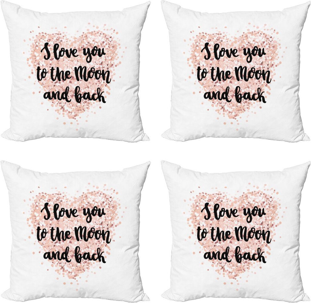 ABAKUHAUS Sprichwort Kissenbezug Set (4 Stück), Liebe Worte auf Dotwork Herz, Moderner Doppelseitiger Digitaldruck, 45 cm x 45 cm, Blush Pale Rubi...