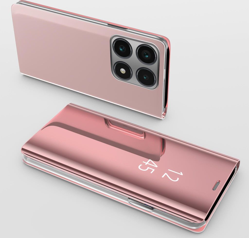 Handyhülle für Xiaomi 14T Pro Clear View Hülle Klapp Flip Hülle Bumper Cover Spiegel Mirror, Farbe: Rosegold