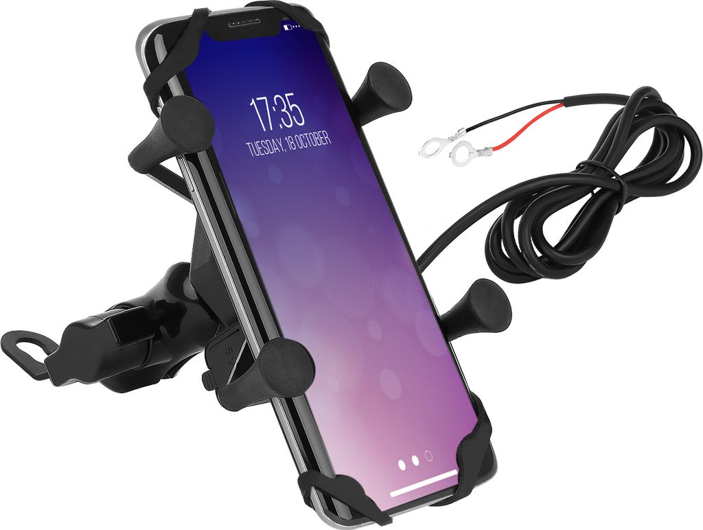 Motorrad-Handyhalter mit Ladegerät 360 Grad Drehbar aus Aluminium Schwarz 8685