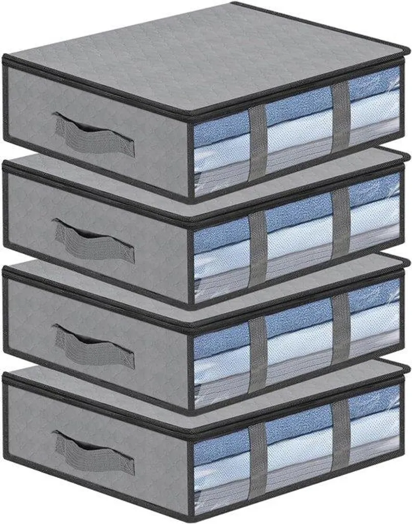Sac de rangement sous le lit pliable avec fenêtre lot de 4 gris clair
