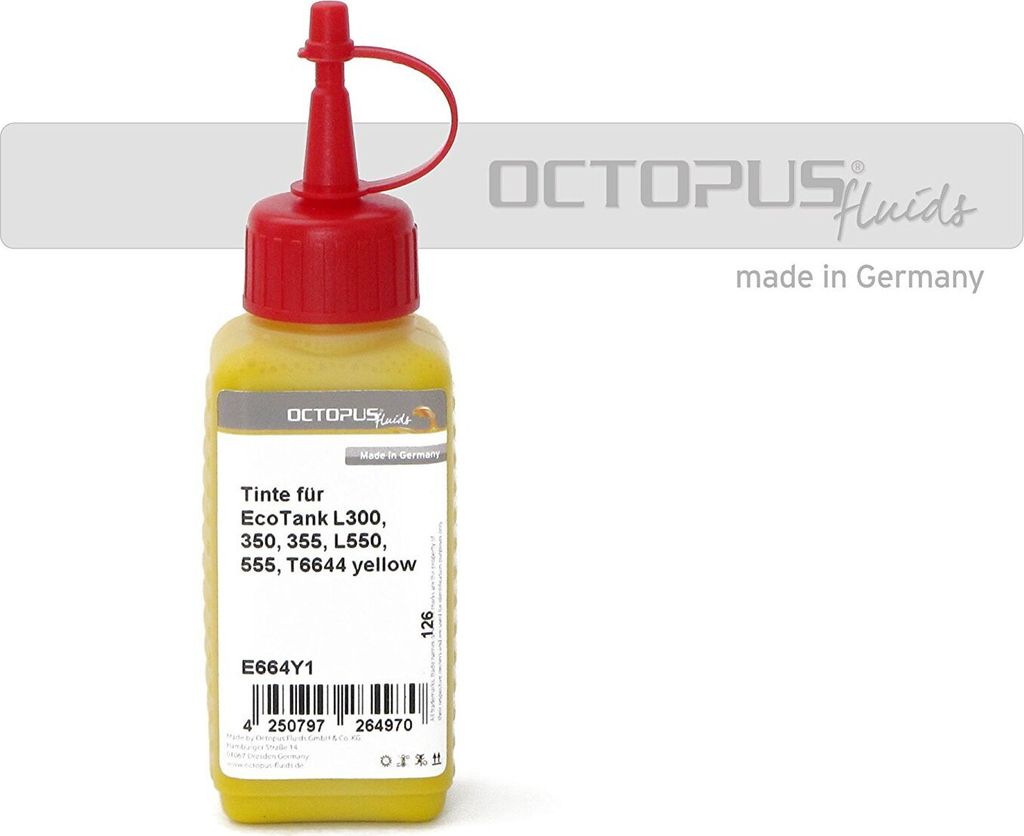 Tinte, Ink f. Epson EcoTank L300, L355, L555 Drucker, T6644 gelb