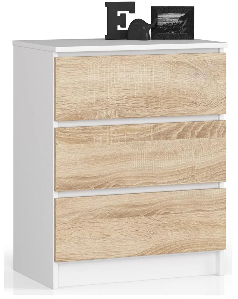 Offerta Comò Elegante 60 cm Bianco e Sonoma - 3 Cassetti Spaziosi