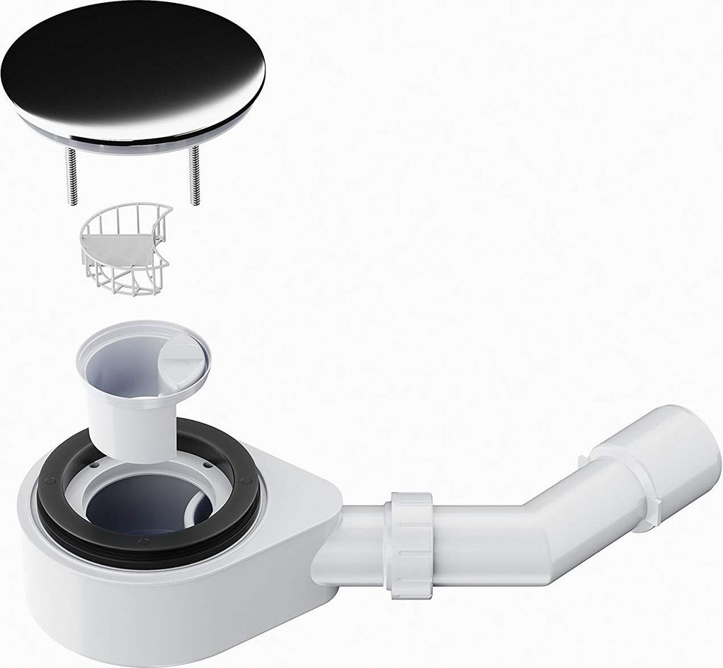 An exploded view of a drain assembly kit, showing its individual components.