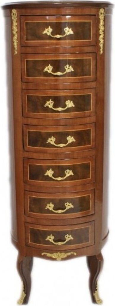Casa Padrino Barock Kommode Mahagoni / Gold mit 7 Schubladen Rund - Antik Stil