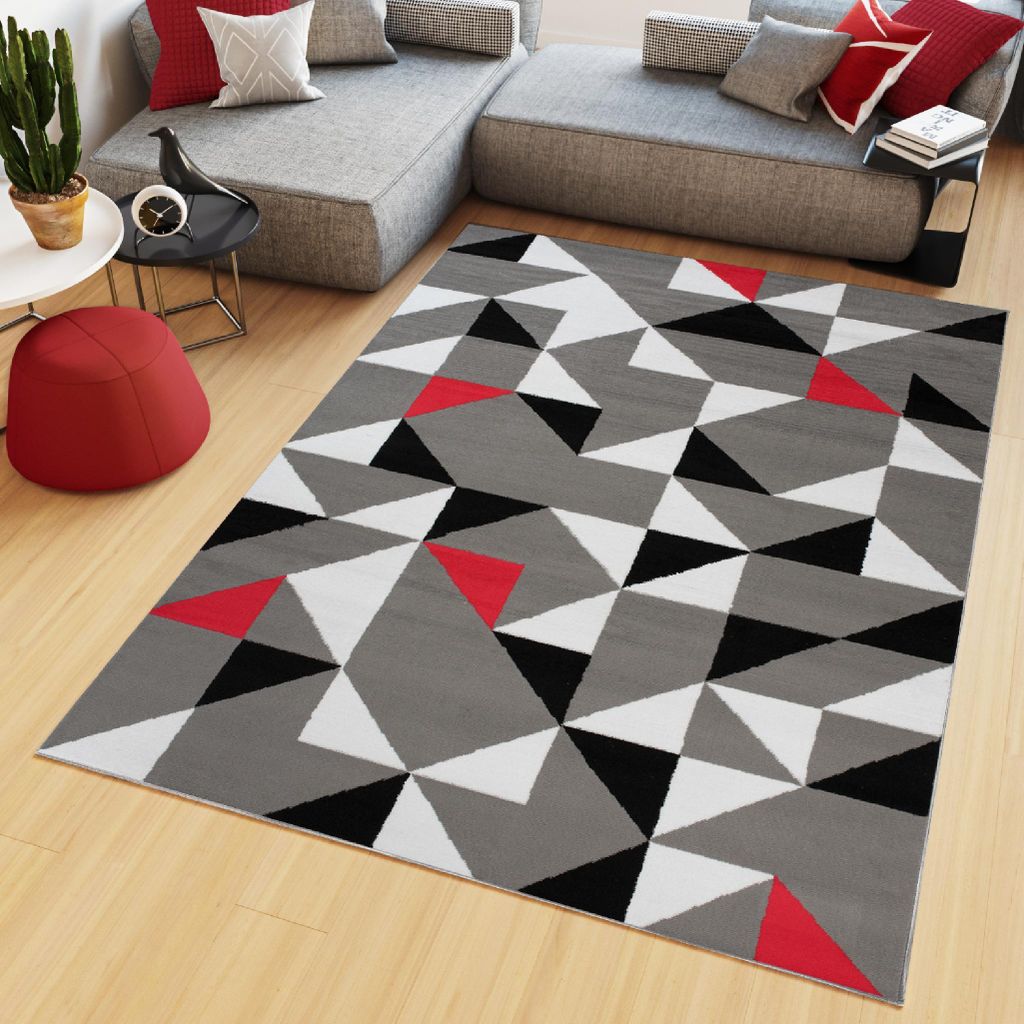 Tapiso Teppich MAYA Modern Schwarz Grau Rot Schlafzimmer 200 x 300 cm