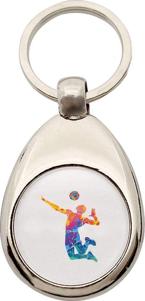 Huuraa Schlüsselanhänger Volleyballer bunte Silhouette Metall Schlüsselring Einkaufswagenchip Geschenkidee