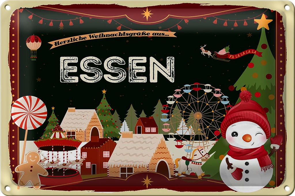 Blechschild Weihnachten Grüße aus ESSEN 18x12cm