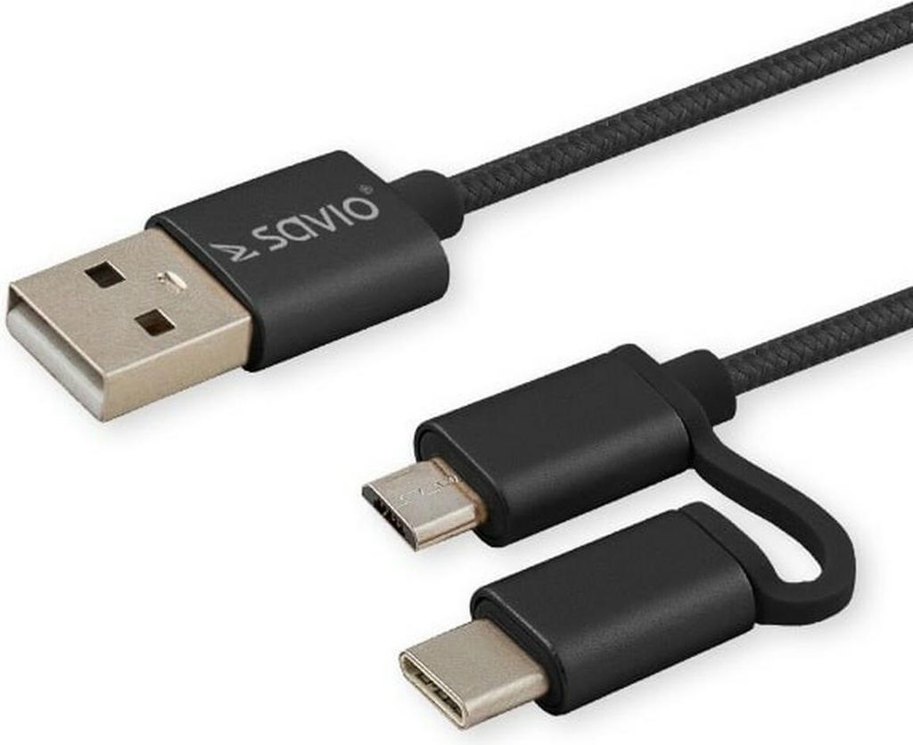 SAVIO CL-128 MicroUSB-Kabel, USB Typ-C - USB 2.0 1m Schwarz