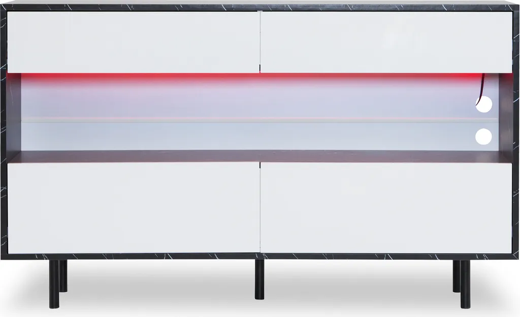 Buffet bas 4 tiroirs à LED commode de salon effet marbre blanc - 3