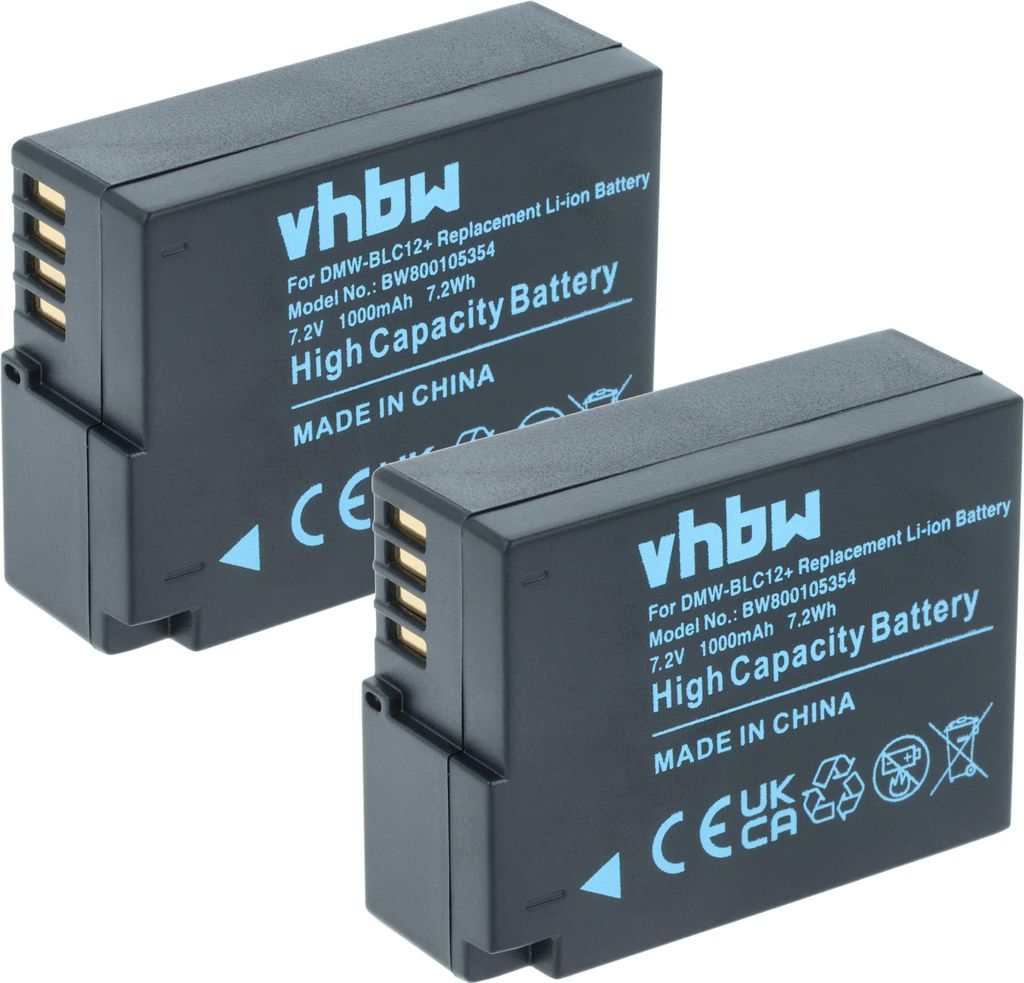 vhbw 2x Akku kompatibel mit Panasonic Lumix DMC-G5K, DMC-G5W, DMC-FZ300, DMC-FZ200K, DMC-FZ330, DMC-G5 Kamera (1000 mAh, 7,2 V, Li-Ion), Infochip