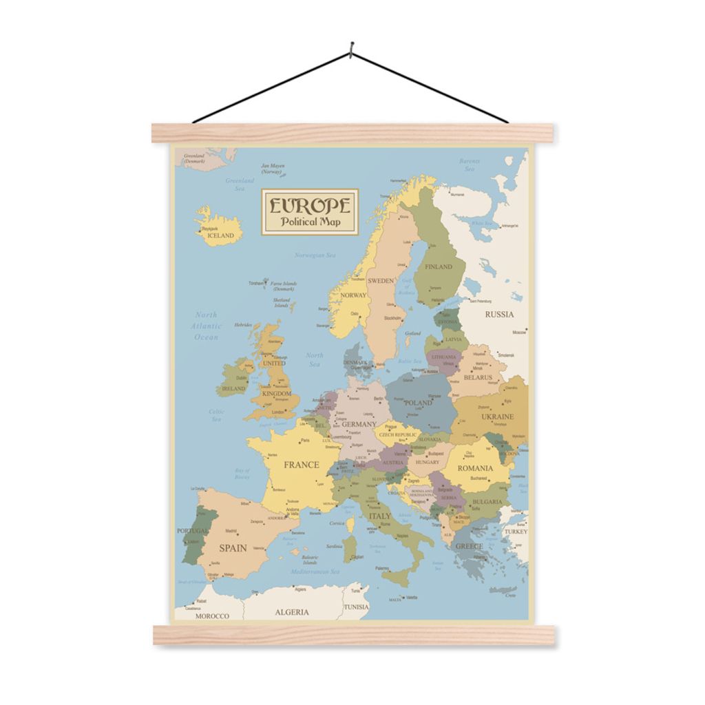 MuchoWow Textilposter Karte - Europa - Alt 120x160 cm mit holzfarbenen Rahmen - Plakatkarton
