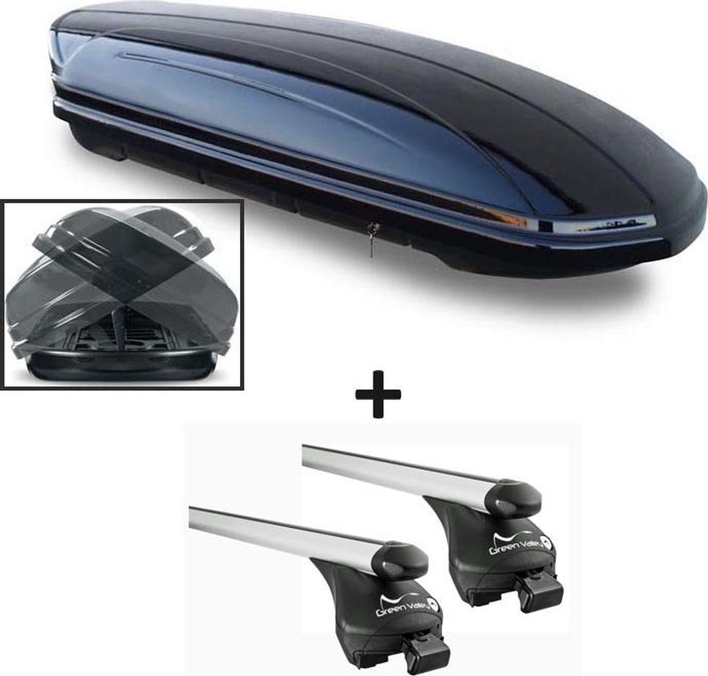 Dachbox VDPMAA580 580Ltr Duo beidseitig aufklappbar abschließbar + Alu Relingträger Quick kompatibel mit für Opel COMBO E (3-5 Türer) ab 2018 a...