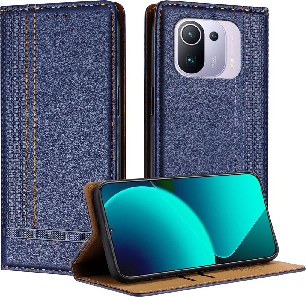 Handyhülle für Xiaomi 11 Pro Leder Flip Klappbare Schutzhülle mit Standfunktion Blau
