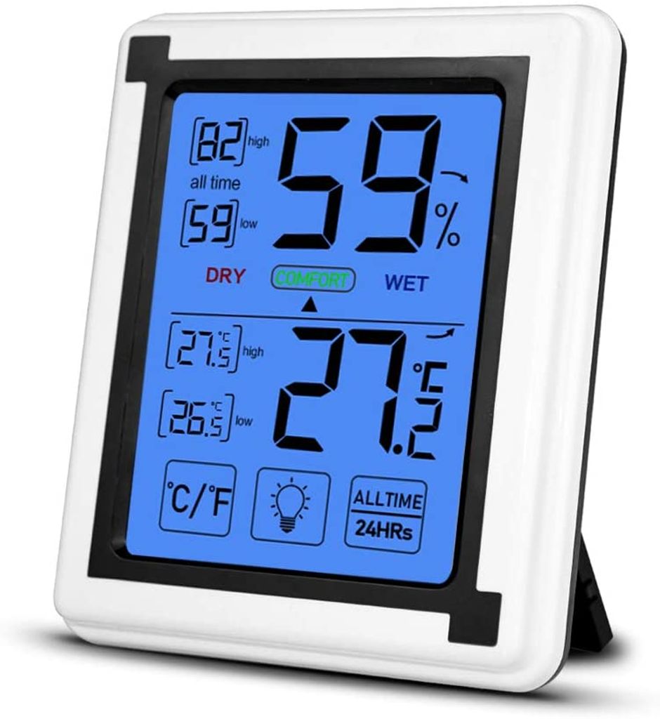 Touchscreen LCD Digital Magnet Hygrometer Licht Thermometer Innen Feuchtigkeit 