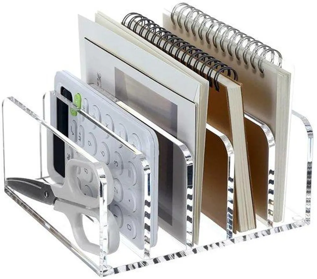 Organiseur acrylique 5 compartiments robuste et transparent pour bureau