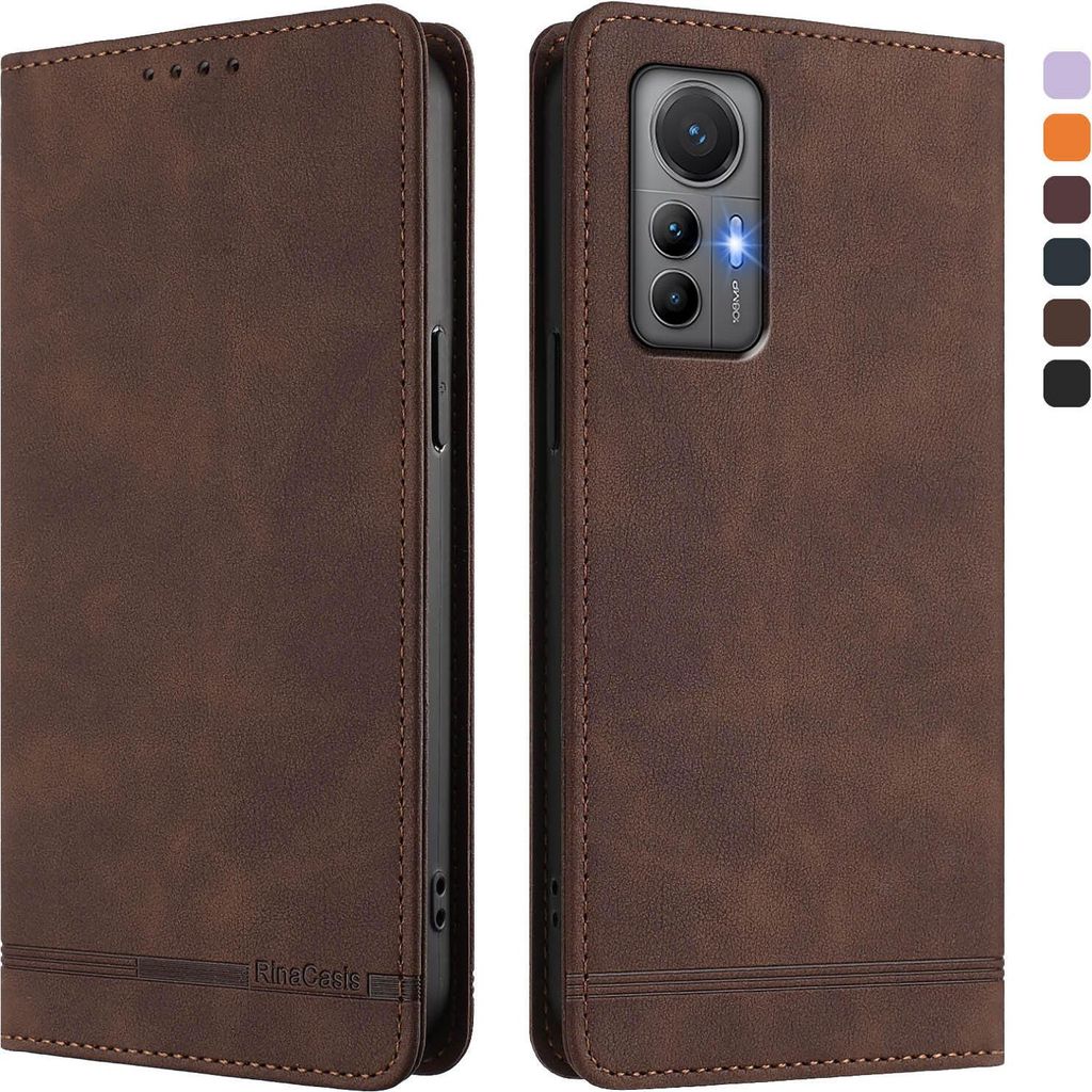 Hülle für Xiaomi 12 Lite, Retro Kunstleder Ständer Klapphülle mit Kartenfächer und Magnetische Braun