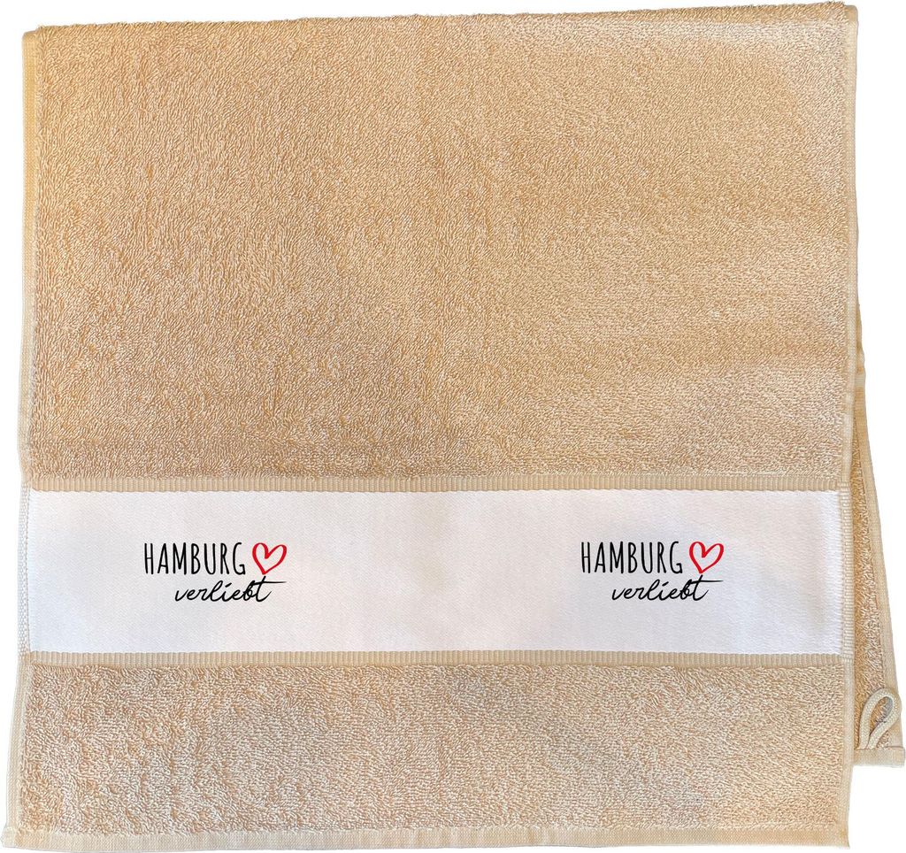 Huuraa Handtuch Hamburg verliebt 50x100cm Sand Baumwolle Handtuch Geschenkidee