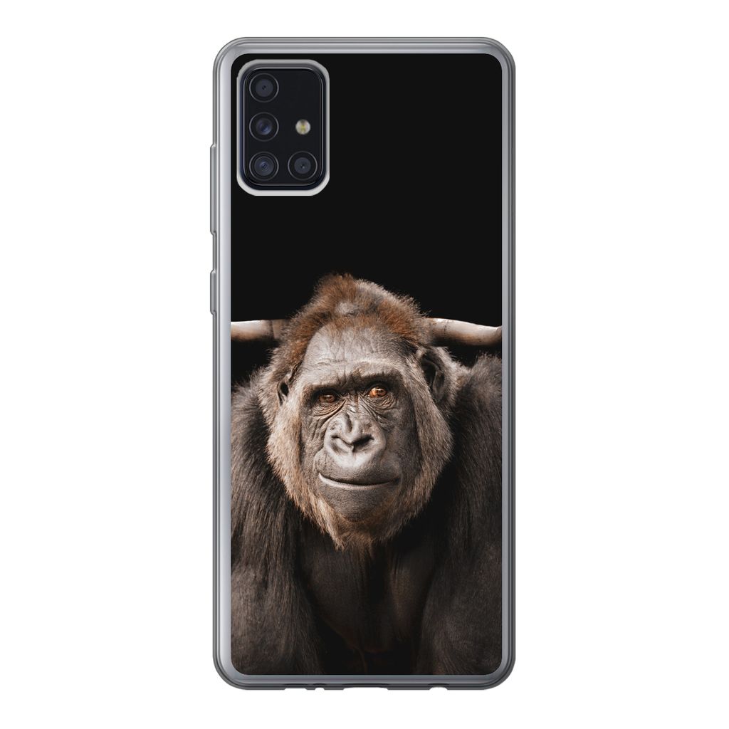 MuchoWow Handyhülle Schutzhülle Hülle für Samsung Galaxy A52 5G Affe - Schottischer Highlander - Schwarz Silikon Softcase Handy Hülle - Umsc...