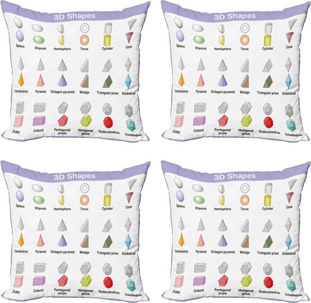 ABAKUHAUS Lehrreich Kissenbezug Set (4 Stück), 3D-Formen Schule Theme, Moderner Doppelseitiger Digitaldruck, 50 cm x 50 cm, Mehrfarbig