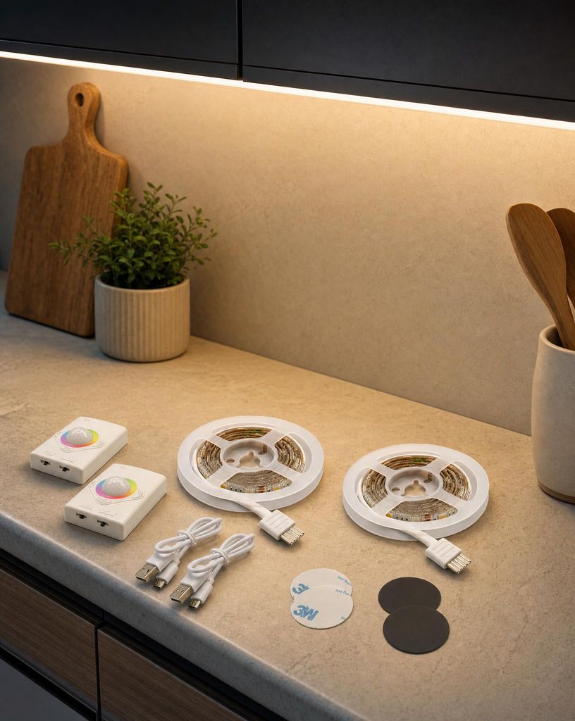 Aufladbarer LED Streifen Bewegungsmelder Innenbereich Produktbild  KI-generiertes Bild