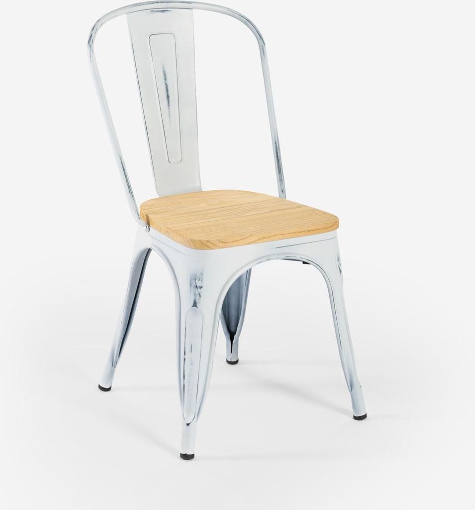 Industrielle Metallstühle Vintage Top Holz Steel Old Wood Top Light - Weiß