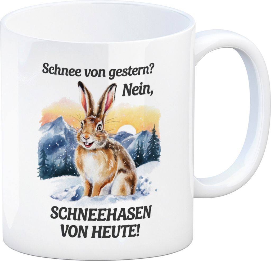Fröhlicher Schneehase Kaffeebecher