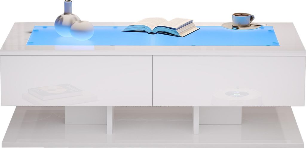 MODFU Hochglanz-Couchtisch mit LED,Wohnzimmertisch Weiß Produktbild 