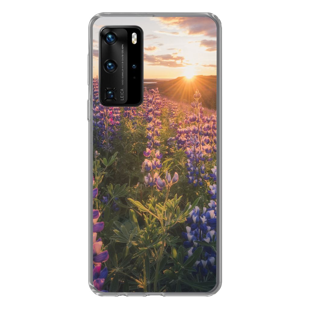 MuchoWow Handyhülle Schutzhülle Hülle für Huawei P40 Pro Lupine - Sonne - Lila Silikon Softcase Handy Hülle - Schutz