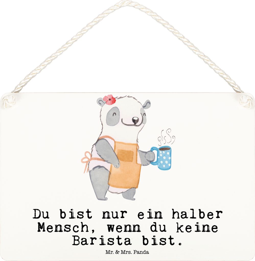 Mr. & Mrs. Panda Schild Barista Herz DIN A6 - Weiß - Geschenk, Kaffee, Türschild, Holzschild, kleine aufmerksamkeit, holzbild, Wandbild Holz, Er...