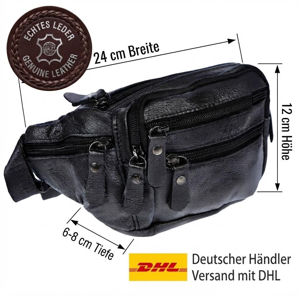 Borsa da cintura in pelle per uomo e donna, nera e marrone; Immagine del prodotto 