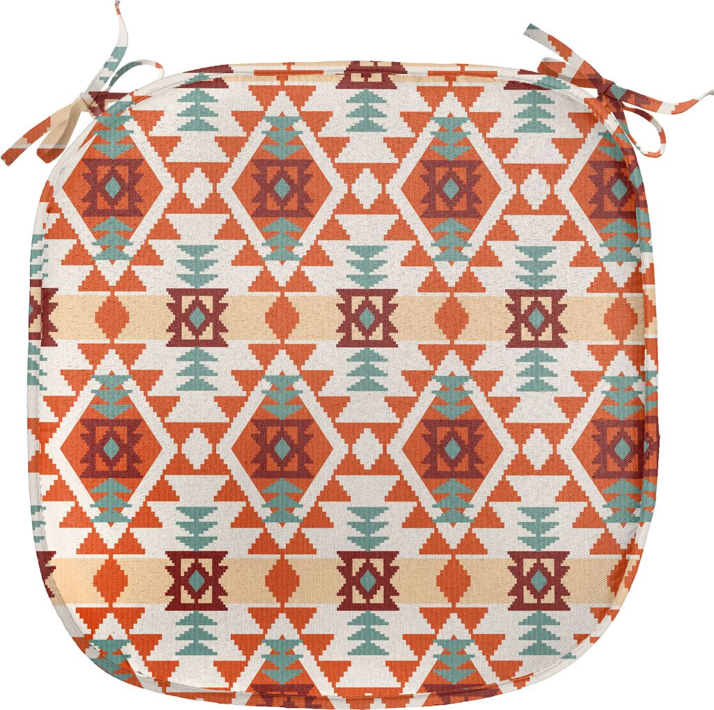 ABAKUHAUS Stammes Polster für Esszimmerstühle, Aztec Folk Ureinwohner-Motiv, Dekoratives wasserfestes Kissen mit Riemen für Küchensitze, 40 cm ...
