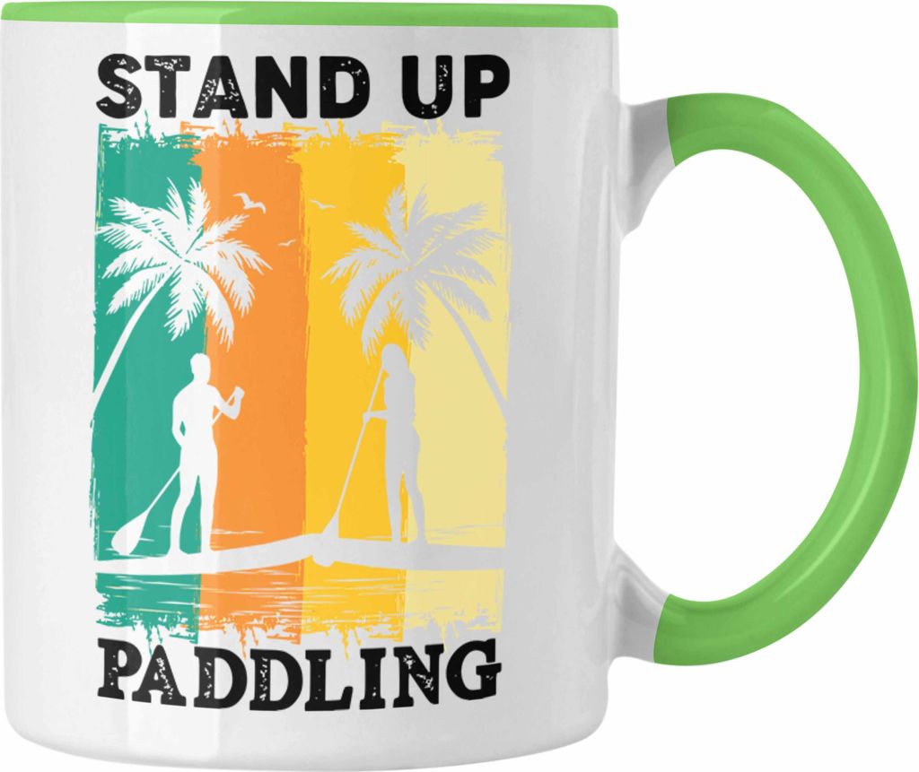 Trendation - Standup Paddling Tasse Geschenk SUP Geschenkidee Lustige Grafik Retro (Grün)