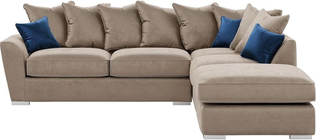 SLF24 - Rechtsseitiges Ecksofa mit loser Rückenpolsterung Majestic - beige - Velluto 3/blau - Velluto 11