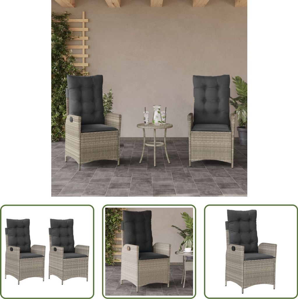 The Living Store Gartensessel mit Kissen 2 Stk. Verstellbar Hellgrau Poly Rattan