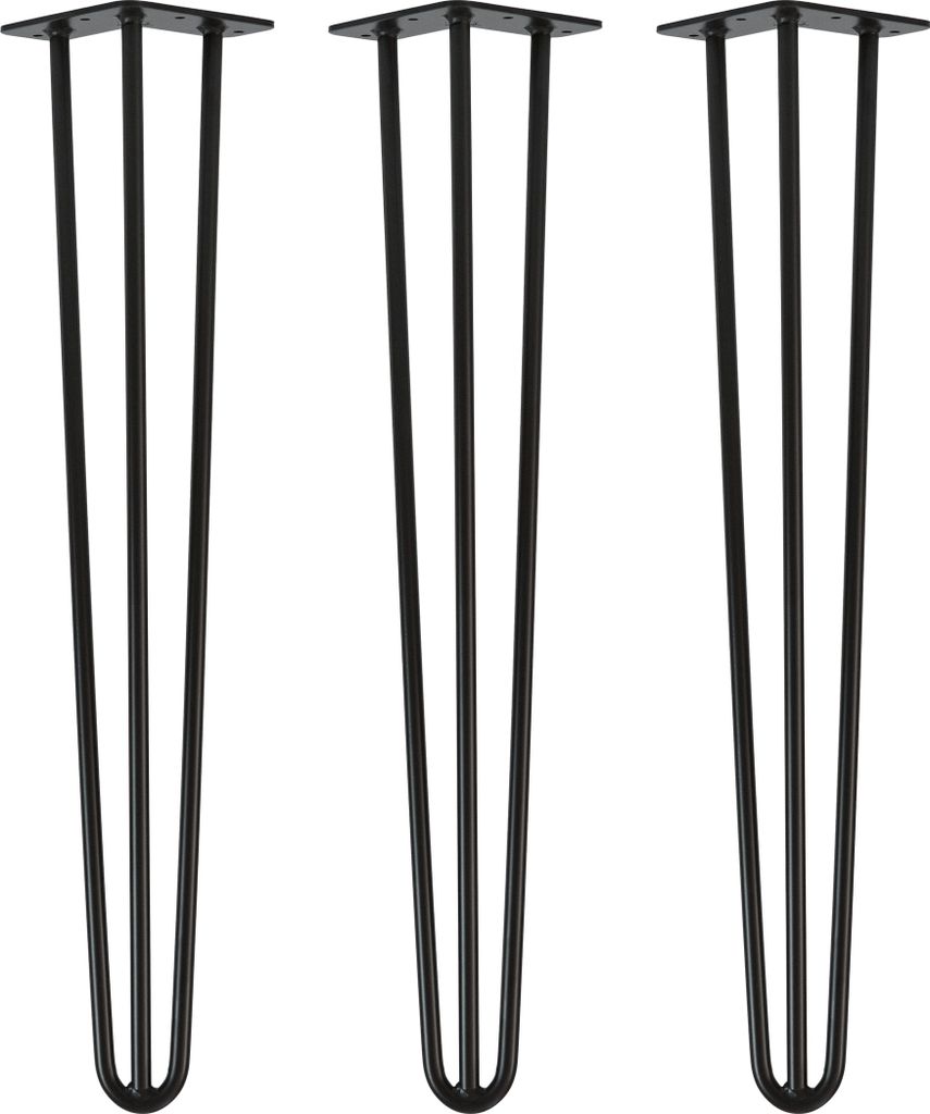 Natural Goods Berlin HAIRPIN Legs, Haarnadelbeine, Möbelfüße, Tischbeine, Schwarz, 60 cm, 3 Streben, 3 Stück