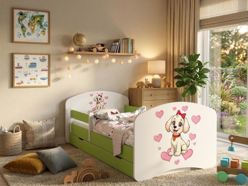 Happy Babies Kinderbett - mit Rausfallschutz Junge 140x70 Mädchen, Bett für Kinderzimmer mit Schublade & Matratze Einzelbett für Kinder Kinder H...
