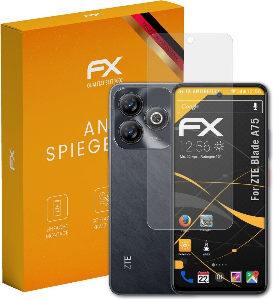 atFoliX FX-Antireflex 3x Schutzfolie kompatibel mit ZTE Blade A75 Displayfolie
