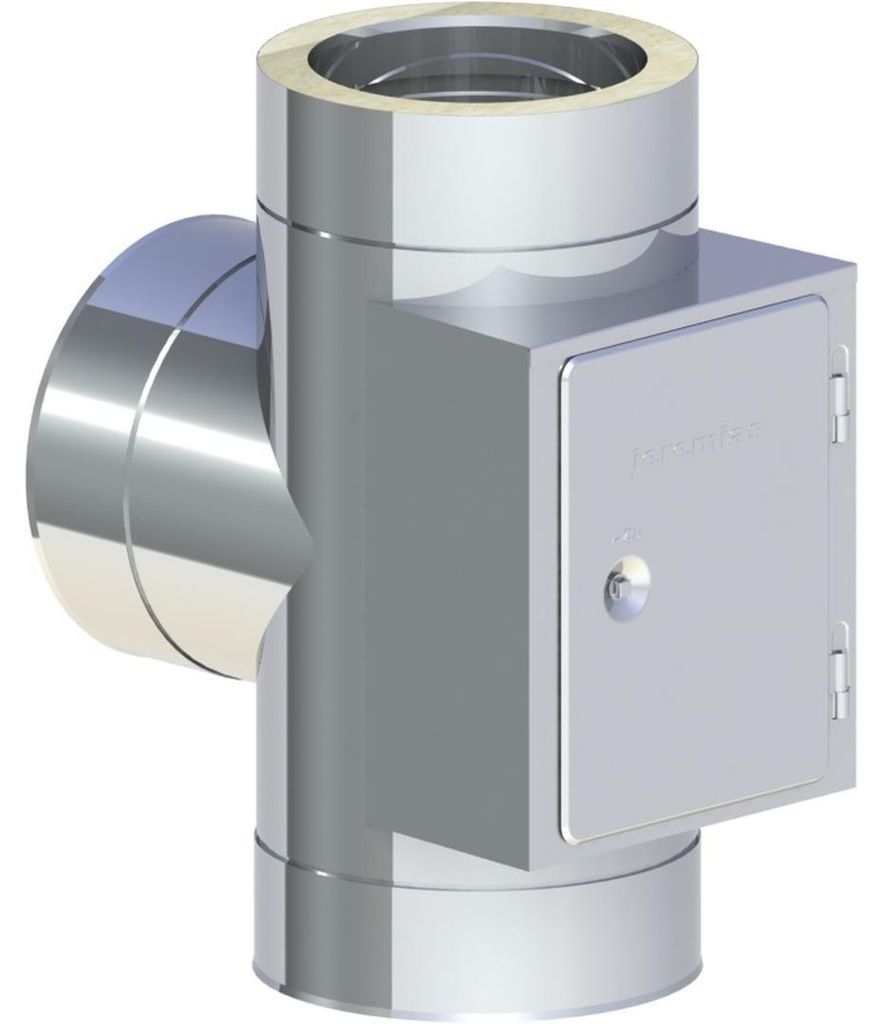 Jeremias DW-ECO 2.0 T-Anschluss 90° Edelstahl Ø160mm mit Revision Abzweigstück Abgassystem Schornstein doppelwandig