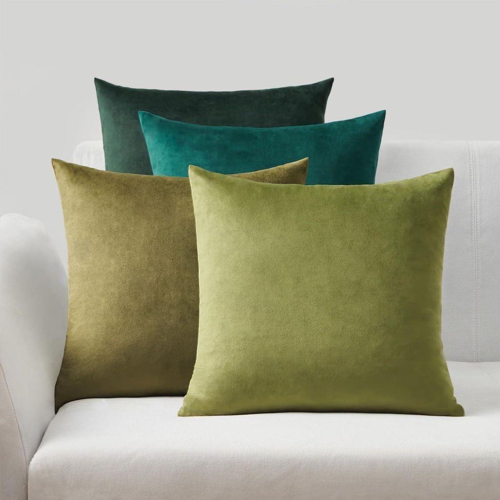 Set mit 4 Kissenbezügen, 40x40 cm, grüner Samt, für Sofa, Schlafzimmer, Wohnzimmer, weich und mit Farbverlauf.