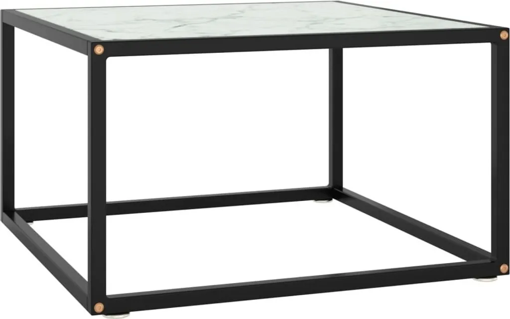 Tavolino nero con vetro bianco effetto marmo 60x60x35 cm