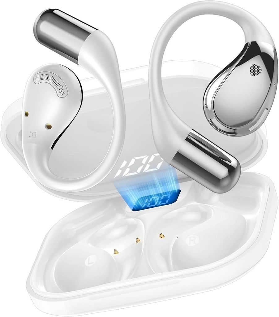 Open-Ear Bluetooth 6.0 Kopfhörer mit Ohrhaken, HD Mic, 40h Akku, HiFi Stereo Sound, LED Display, IP7 wasserdicht, kabellose Sport Ohrhörer