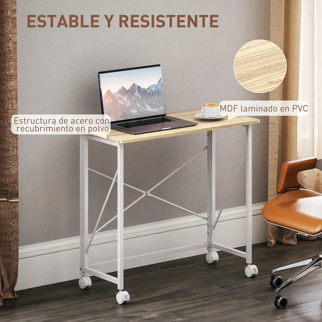 Bureau pliable pour petit espace - Solution gain de place à roulettes - 7
