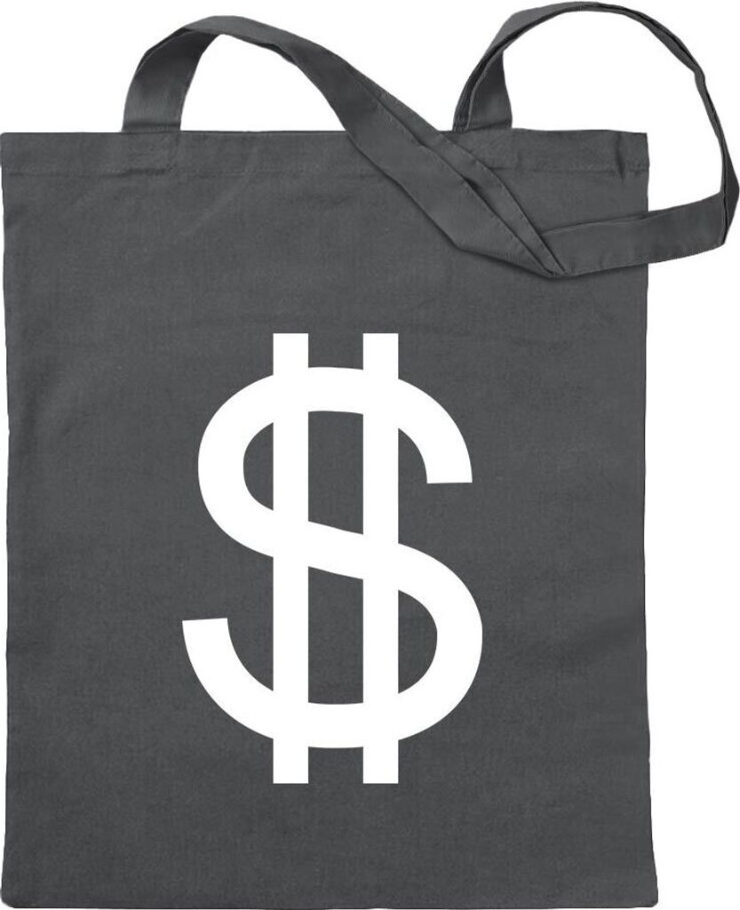 Kiwistar - Baumwolltasche - stahlgrau - Dollarzeichen - Dollar Zeichen - Tragetasche Stoffbeutel Umhängetasche langer Henkel