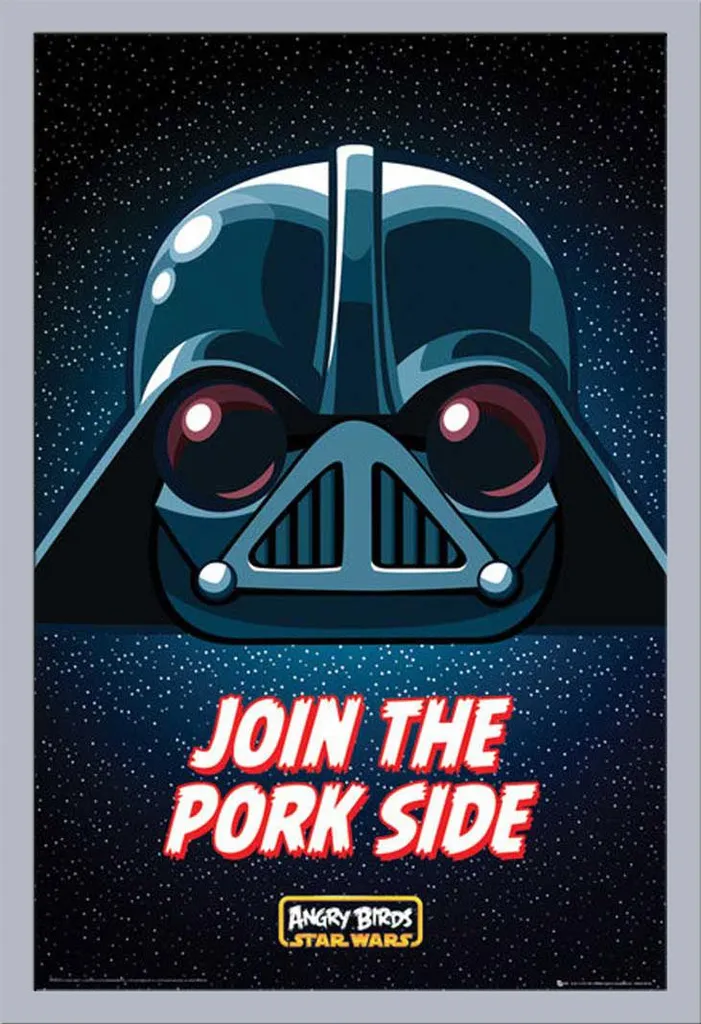 Angry Birds - Poster - Star Wars - Join the Pork Side + cornice rimovibile, Shinsuke® Maxi MDF argento, disco acrilico