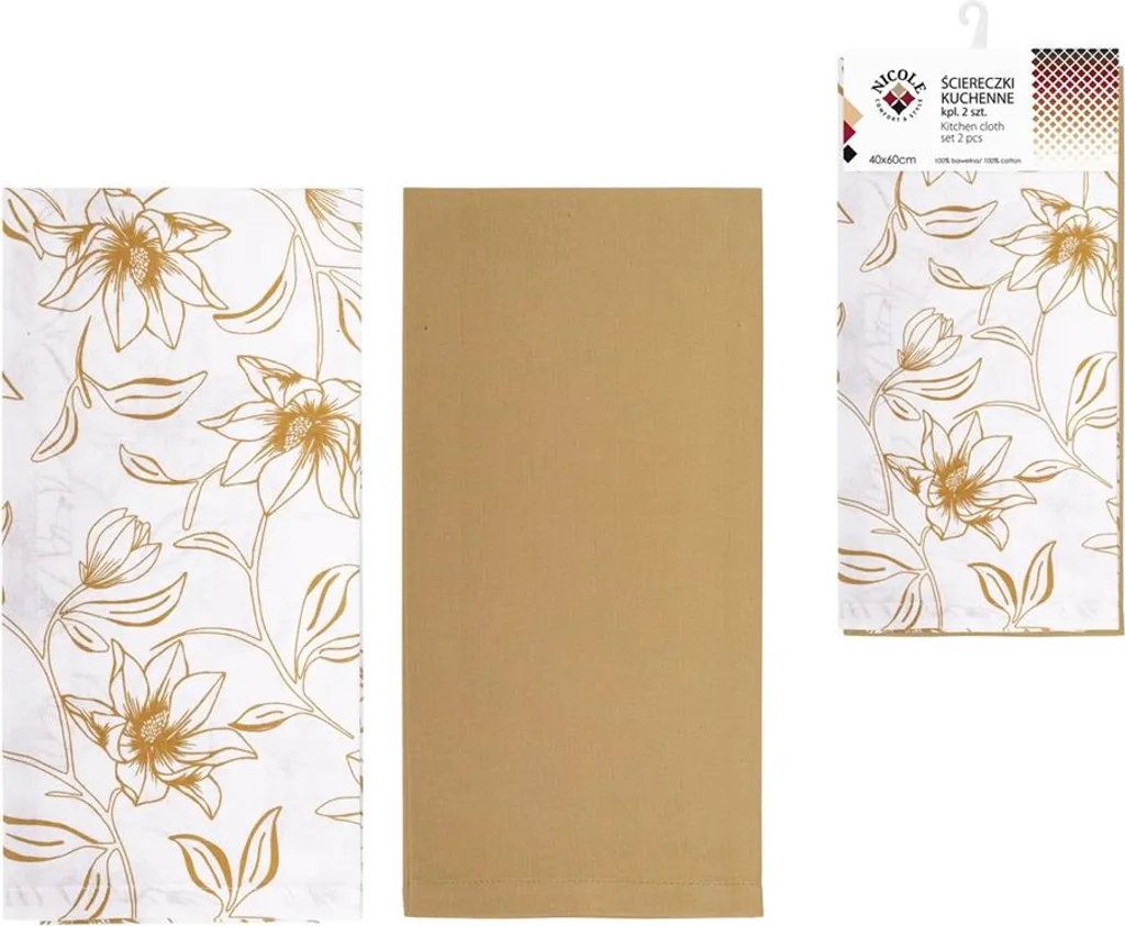 2x Nicole Asciugamani Cucina Art. 52329 | Strofinacci Cotone 40x60 Senape