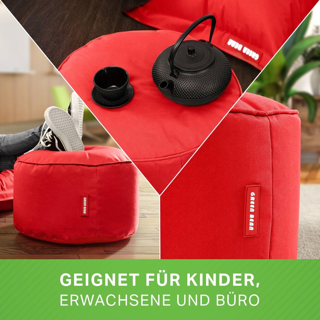 Green Bean Sitzsack-Hocker "Stay" 45x25cm mit EPS-Perlen Füllung - Fußhocker Sitz-Pouf für Sitzsäcke - Fußablage Sitzkissen Sitzhocker Rot