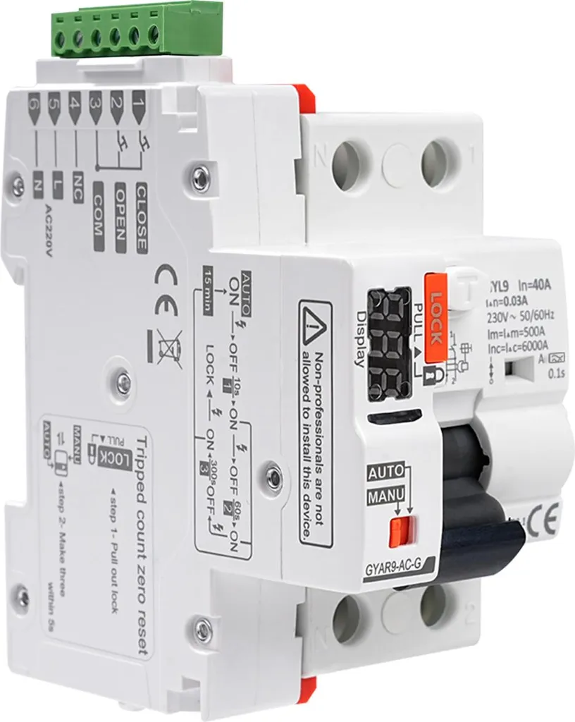 RCCB 2 pôles 40A 30mA intelligent : interrupteur pour rail DIN de type A