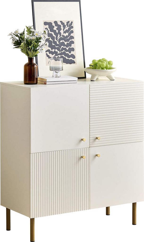 weißes Sideboard aus MDF mit Zinklegierung-Griffen & Stahlbeinen – Stilvolles Aufbewahrungsmöbel für Wohnzimmer, Schlafzimmer & Flur