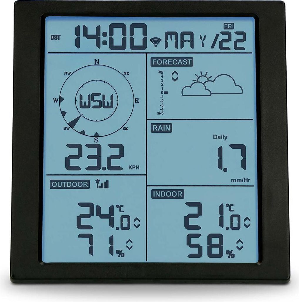 Alecto WS5200 - Professionelle 6 in 1 WLAN-Wetterstation mit App und kabellosem Außensensor, schwarz